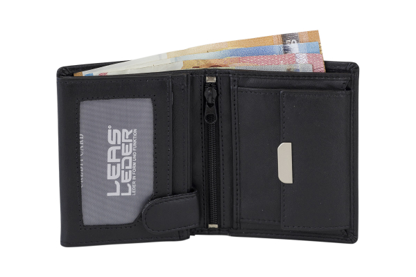LEAS Mini Geldbörse mit Riegel extra dünn im Hochformat Echt-Leder, schwarz